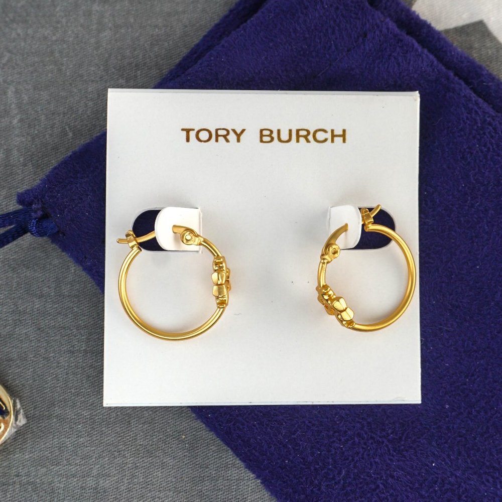 Tory Burch Small Eleanor Hoop Earrings in Rolled Brass (Brand New with Dust Bag) - Picture 2 of 6